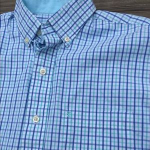 Izod blue tattersall check button down shirt sz Small 100% Cotton